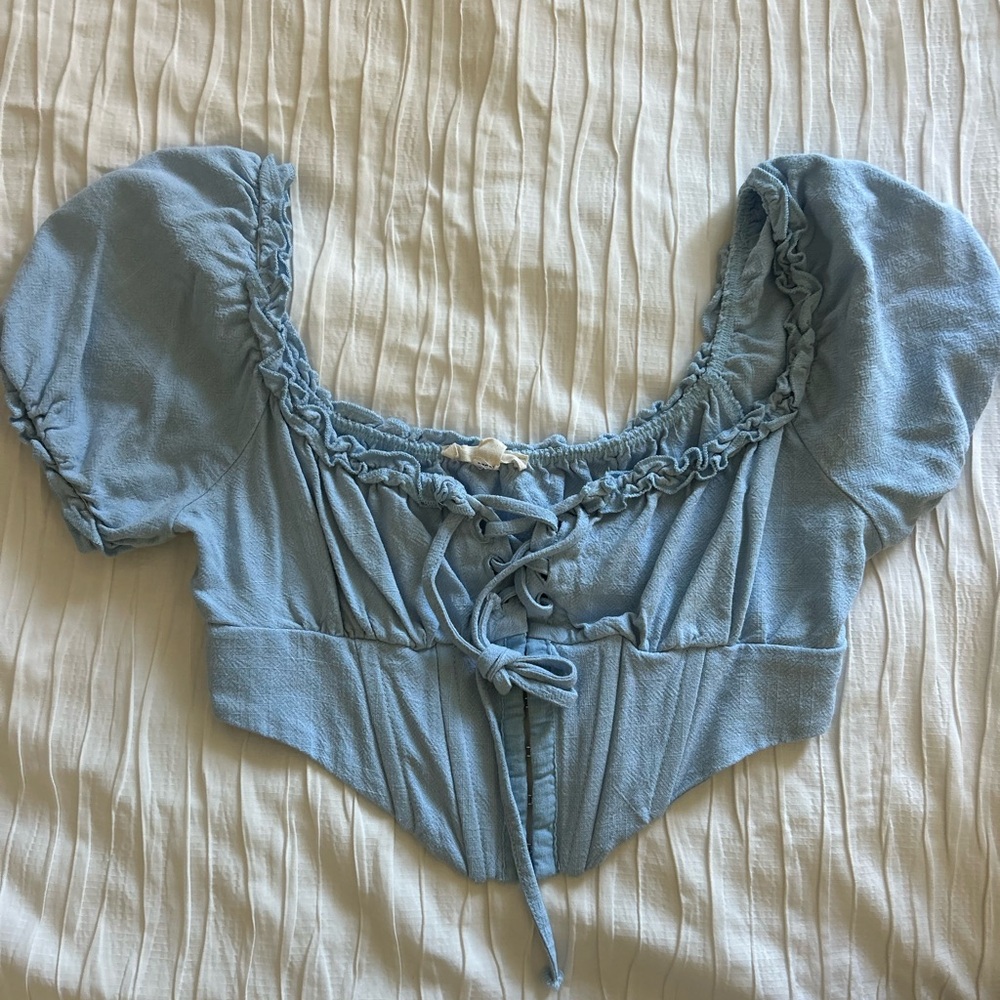 Women's Blue Ruffled Top